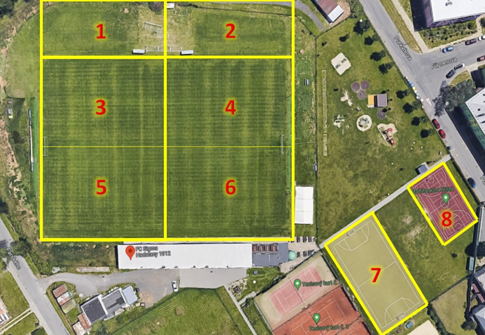 Mapa tréninkových hřišť FC Sigma Hodolany